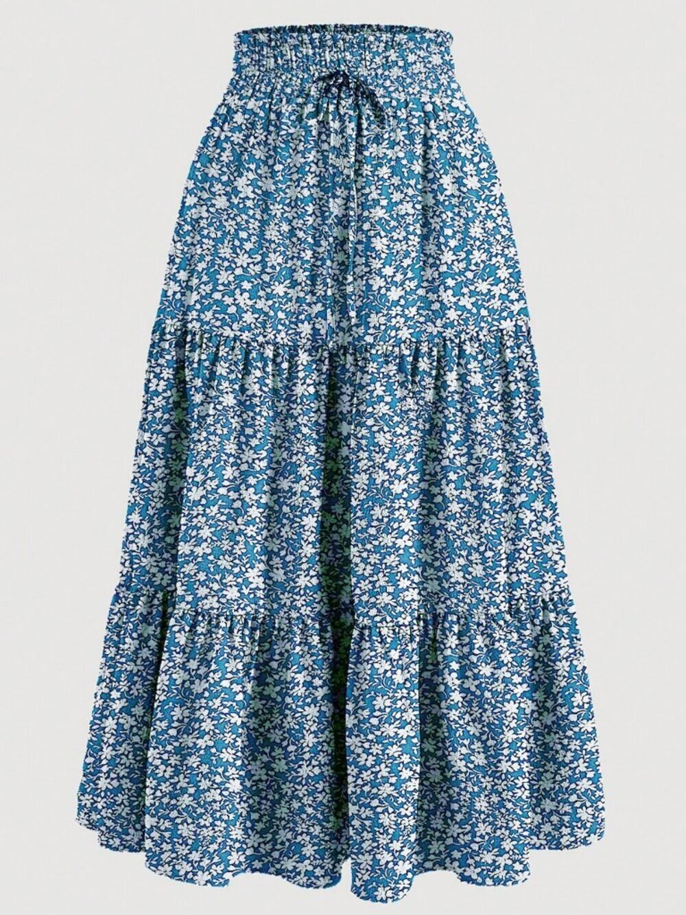 Blue Casual Women's Ditsy Floral Layered Ruffle Elastic Waist Vacation Skirt